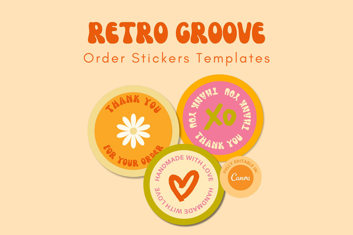 Retro Groove Packaging Stickers, a Stationery Template by Hell Yeah Designs (Photo 1 of 4)