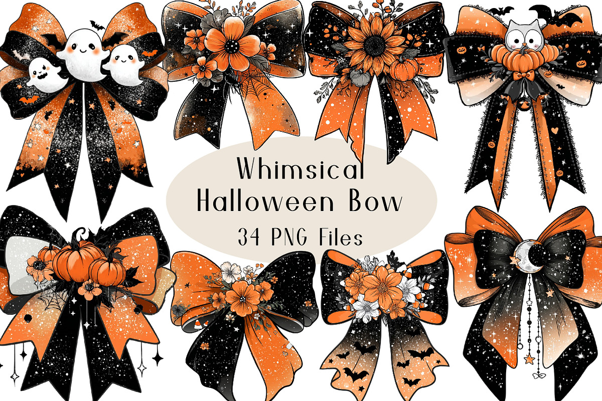 Whimsical Halloween Bow Clipart, a Seasonal Illustration by Creative Art (Photo 1 of 6)