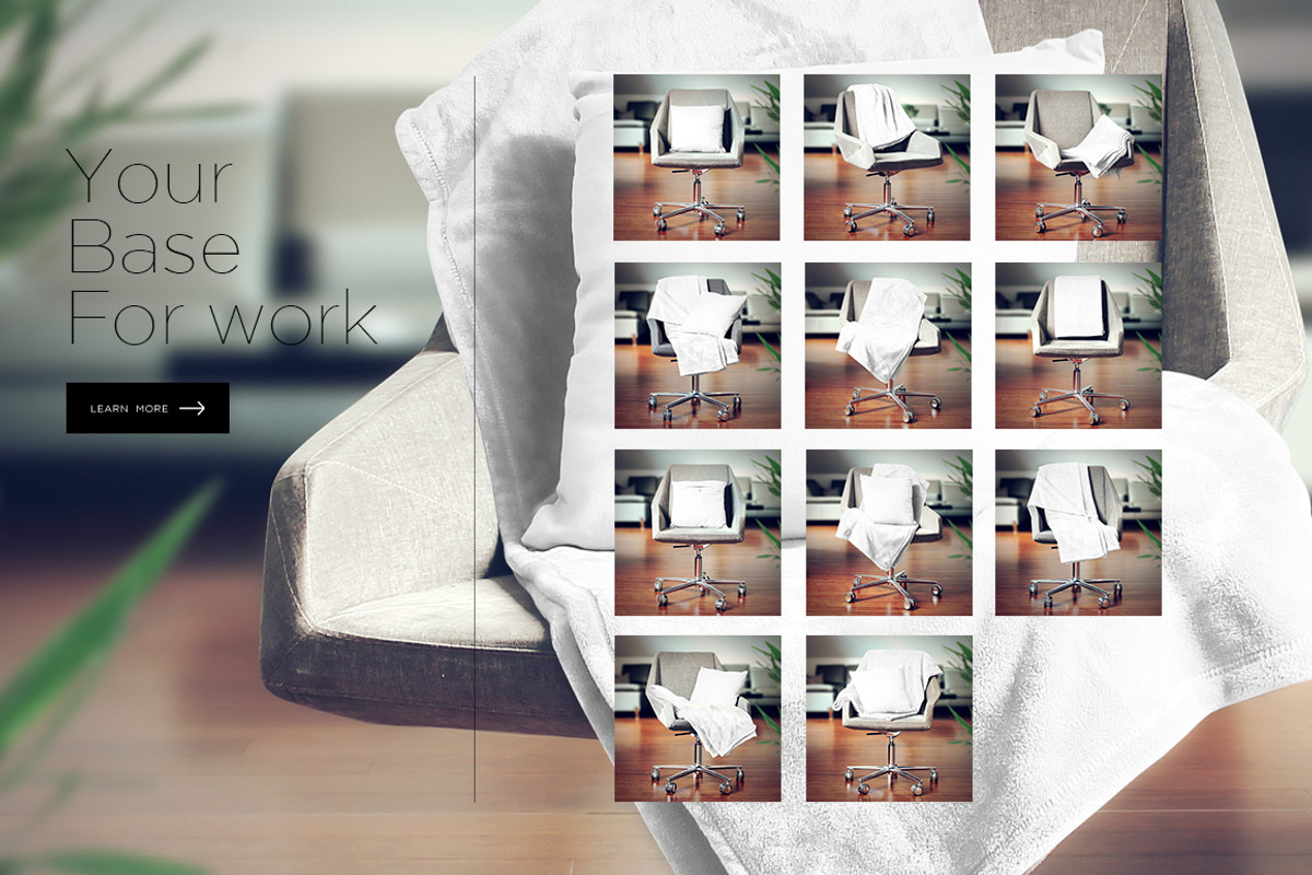 Blanket & Pillow On Chair Mockup, a Product Mockup by Denny's Mock-ups (Photo 8 of 8)