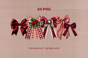 20 Realistic Christmas Bows PNG Pack