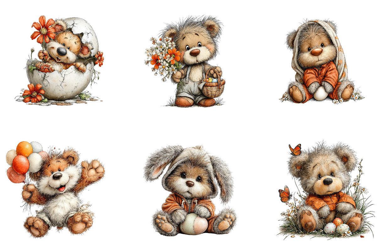 Whimsical Easter Teddy Bear Clipart, an Illustration by CreationArt (Photo 5 of 7)