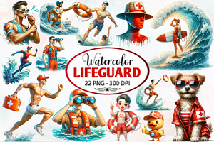 Lifeguard Watercolor Cliparts, an Illustration by RobertsArt