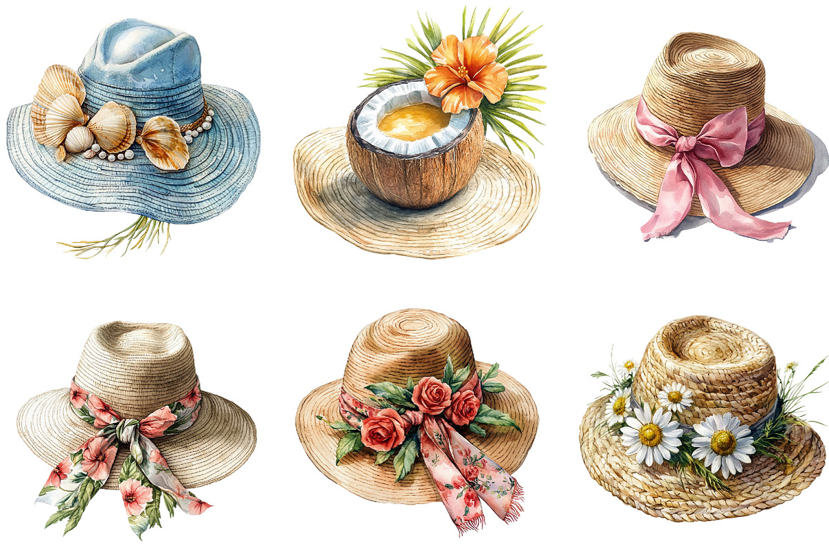 Watercolor Summer Hat Clipart, an Illustration by DreamArtGraphic (Photo 3 of 4)