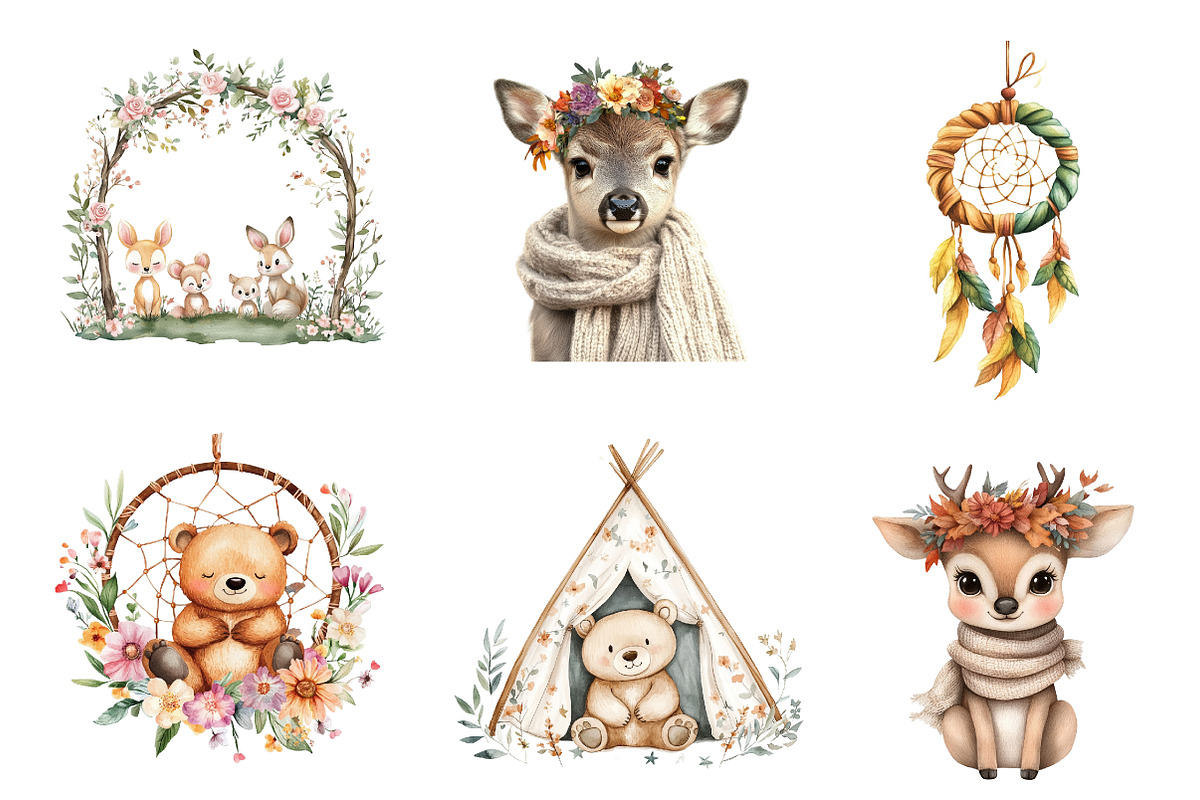 Boho Woodland Baby Floral Animals, an Illustration by CreationArt (Photo 5 of 5)