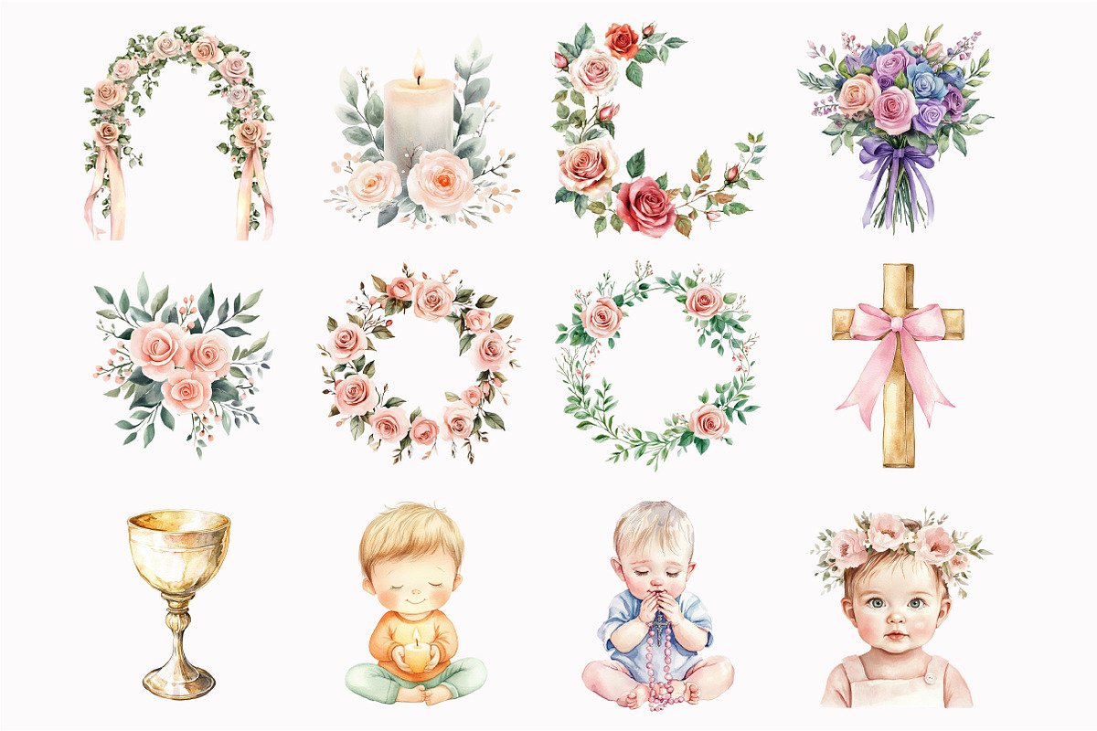 Pink Christening Clipart, an Illustration by Design Market (Photo 2 of 5)