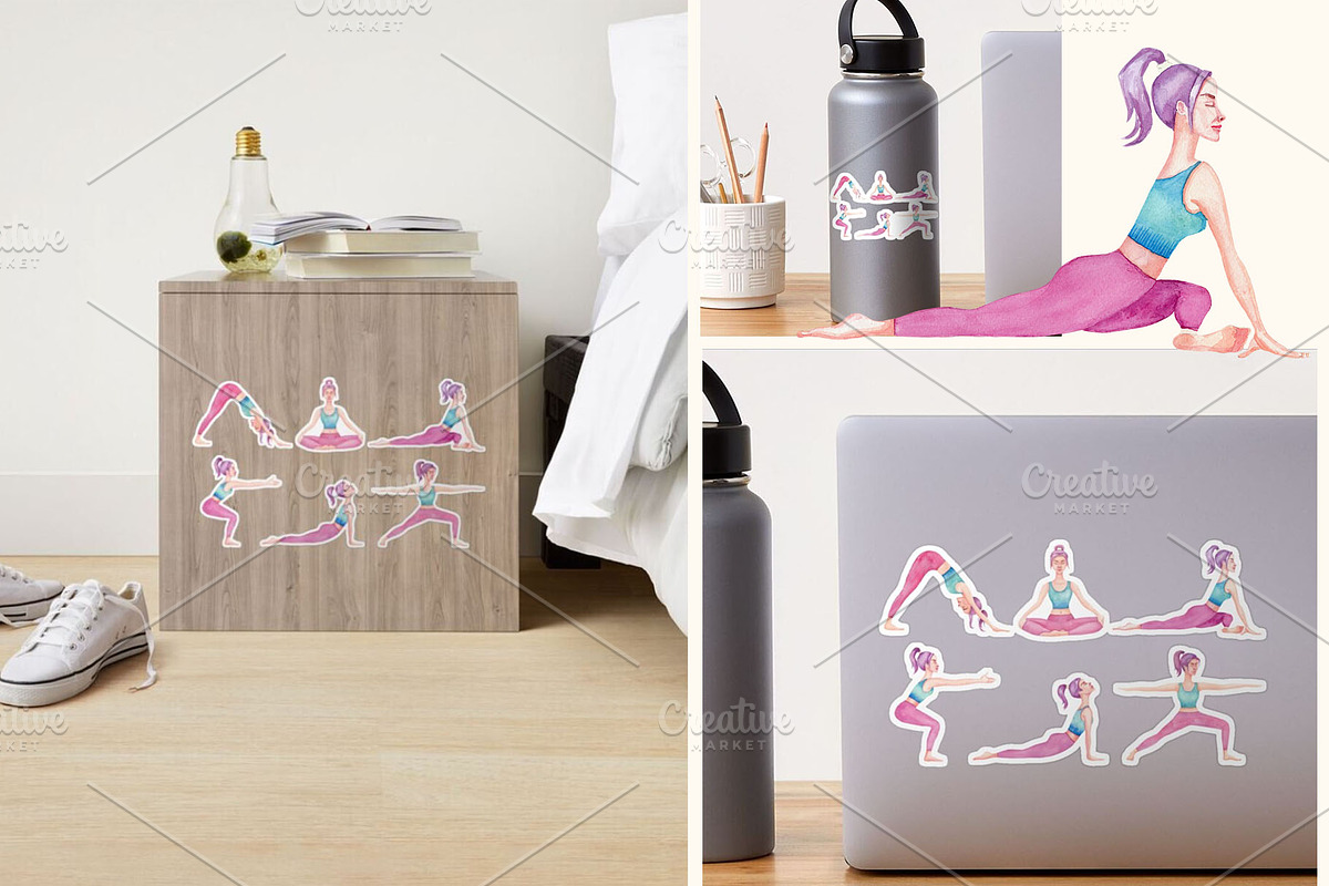 Watercolor Yoga Set, a Healthcare Illustration by Tabiti (Photo 6 of 30)