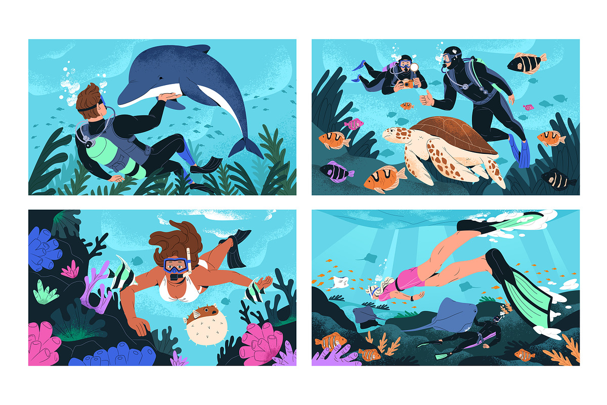 People swim underwater. Scuba diving, a Sport Illustration by PaperTrident (Photo 1 of 9)