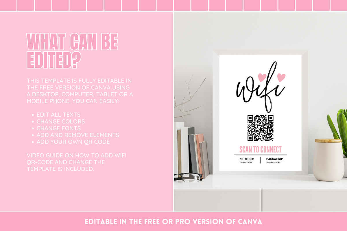 Pink & Black WiFi QR Code Sign, a Flyer Template by SunshineStudioBoutique (Photo 2 of 10)
