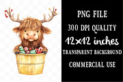 Christmas Highland Cows in Bucket, an Illustration by Designking (Thumbnail 2 of 4)