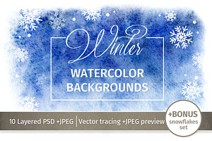 Watercolor Winter Backgrounds. 