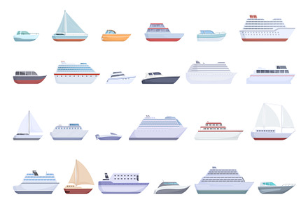 Travel by ship icons set cartoon, an Illustration by Ylivdesign