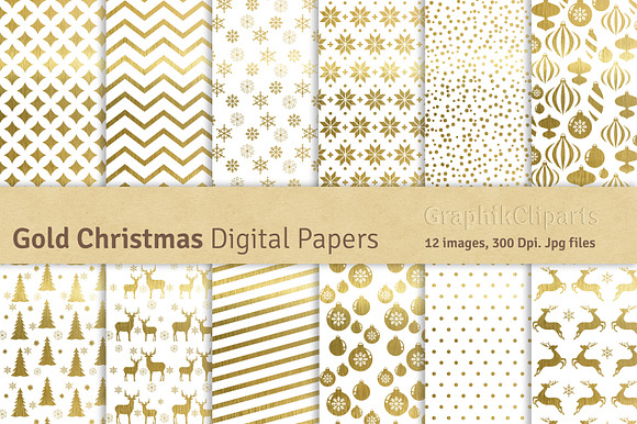 Gold Christmas Digital Papers preview 4