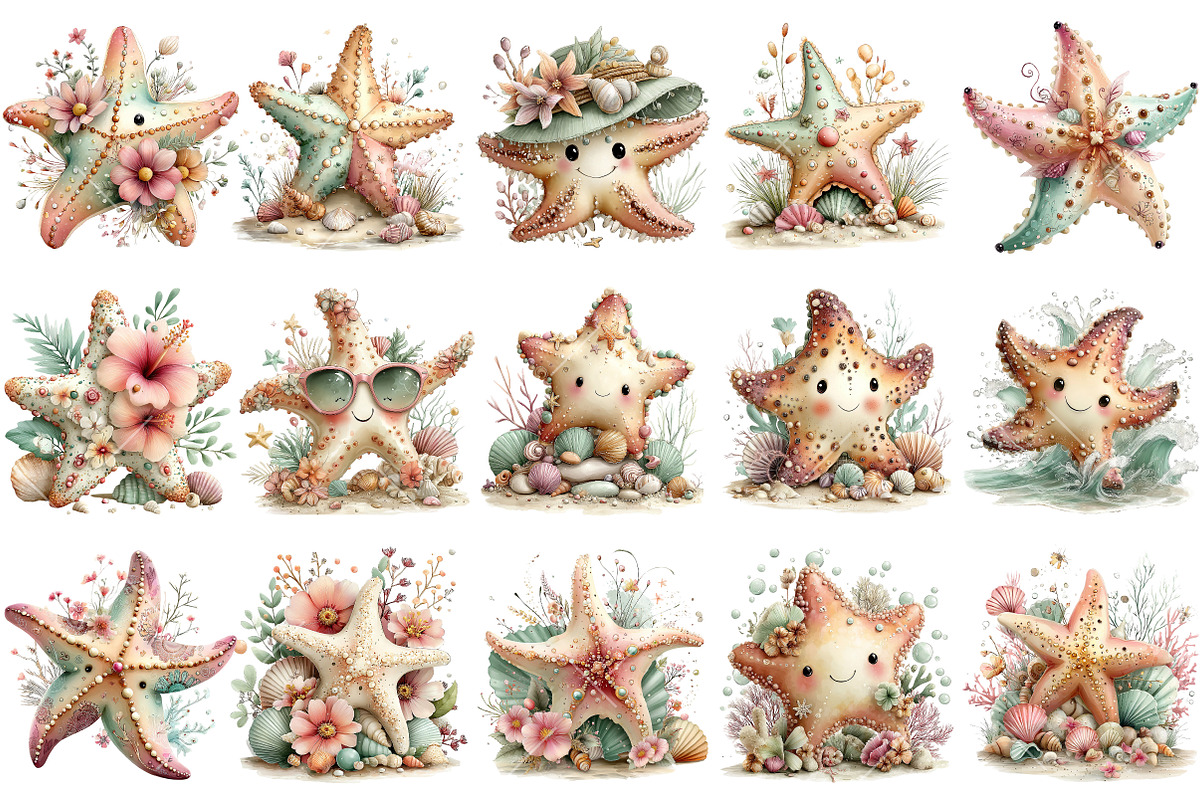 Whimsical Summer Starfish Clipart, an Illustration by OK Design (Photo 3 of 6)
