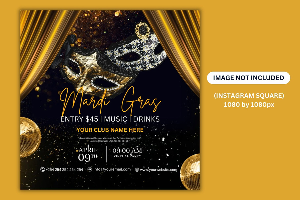 Mardi Gras Party Flyer Template, a Social Media Template by Mishek Munene (Photo 2 of 4)