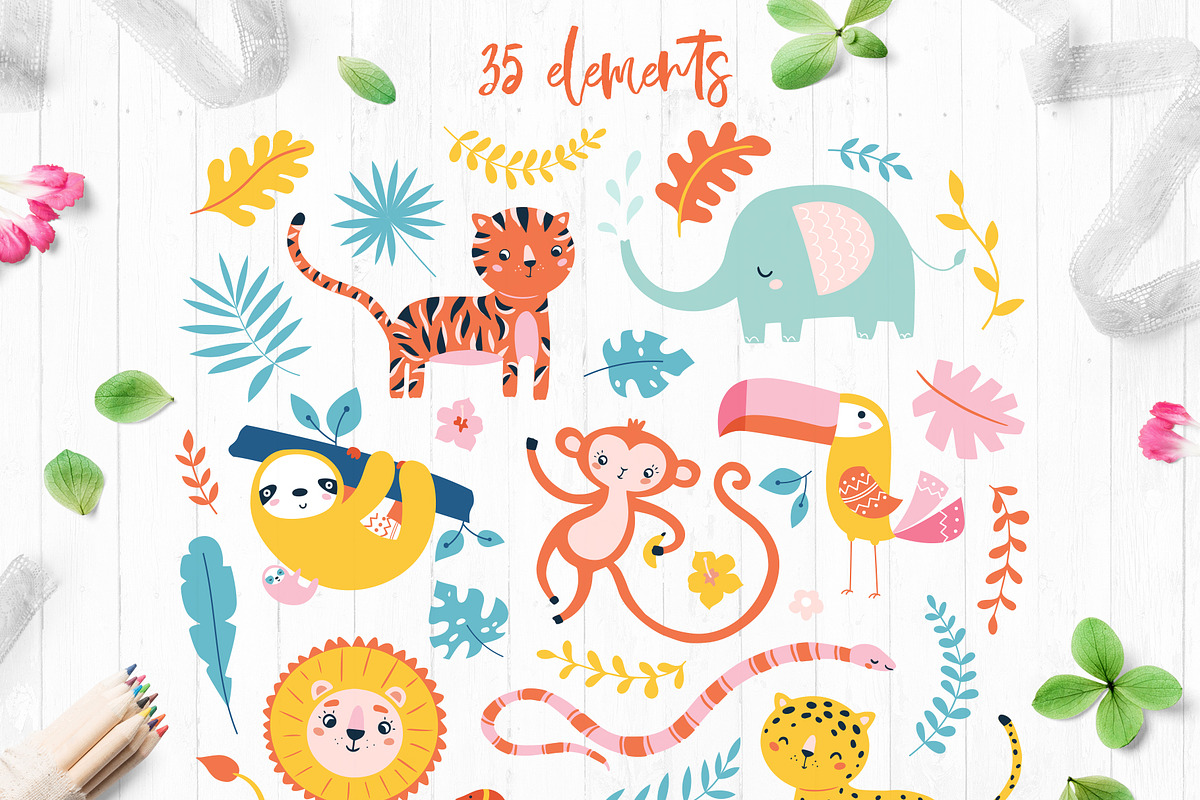 Jungle friends elements & patterns, a Pattern Graphic by Inna Moreva (Photo 3 of 11)