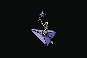 Skeleton Flying a Paper Plane, an Object Illustration by nomlimo.com