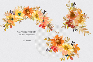 Watercolor Fall Floral Clipart