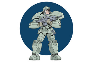 Futuristic soldier in exoskeleton, a Person Illustration by Ledokolua