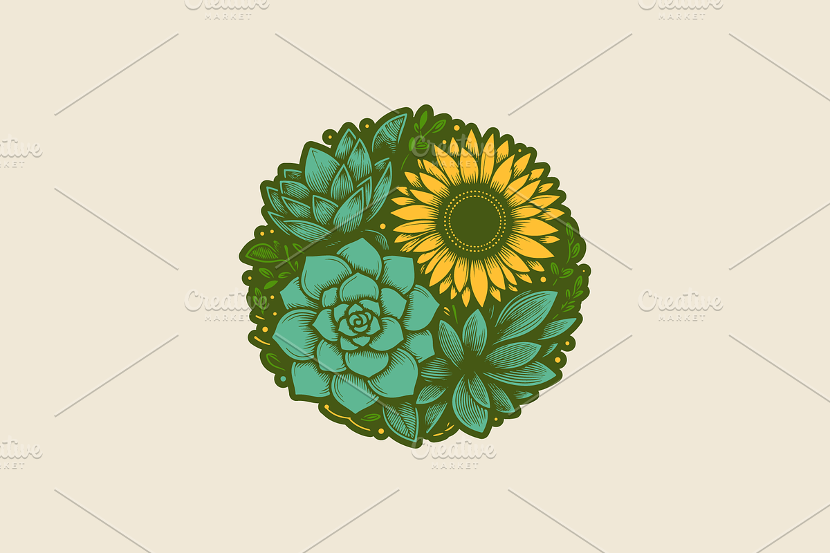 3 Sunflower Garden Illustrations, a Branding & Logo Template by MerdeneDesignStudio (Photo 2 of 3)