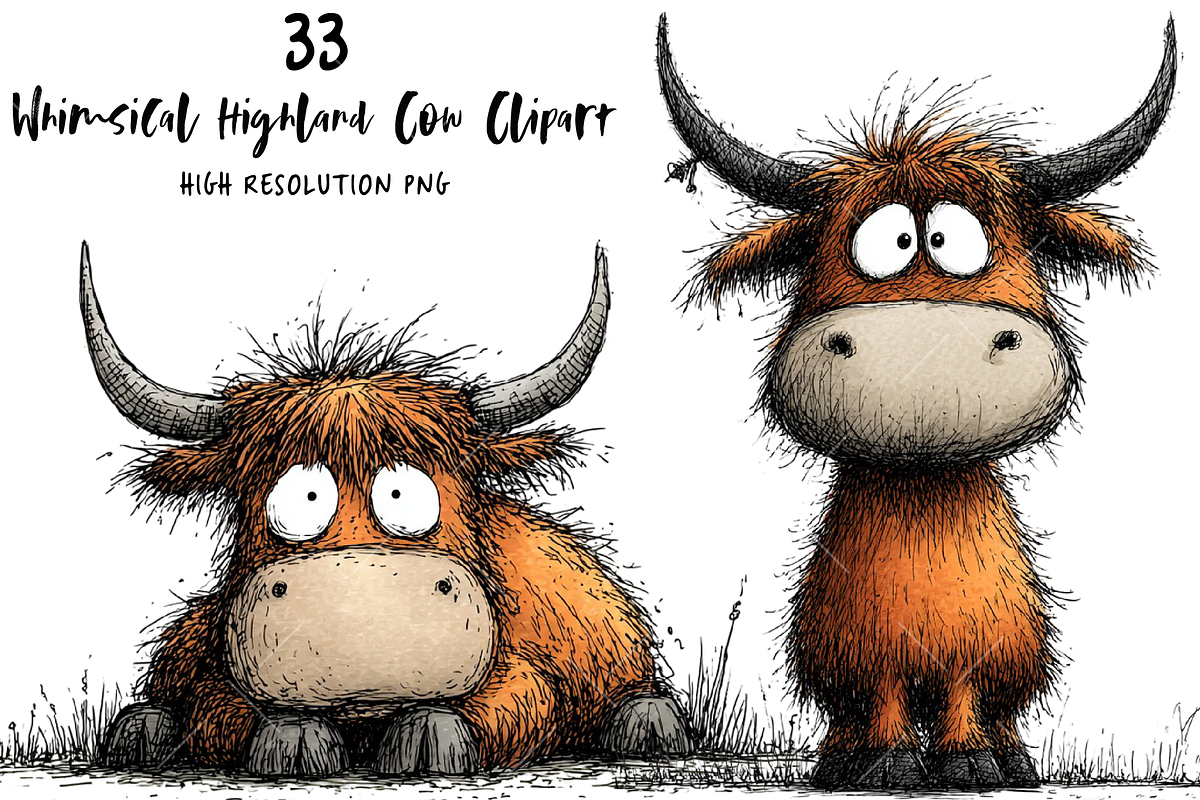 Whimsical Highland Cow Clipart, an Illustration by OK Design (Photo 1 of 6)