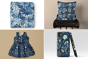 Cyanotype Set Of Seamless Patterns