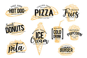 Fast Food Pizza, Burgers Lettering