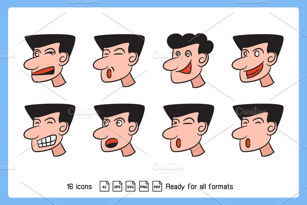 Comic Male Face Avatars Illustration, a Person Illustration by Designfour (Photo 2 of 5)