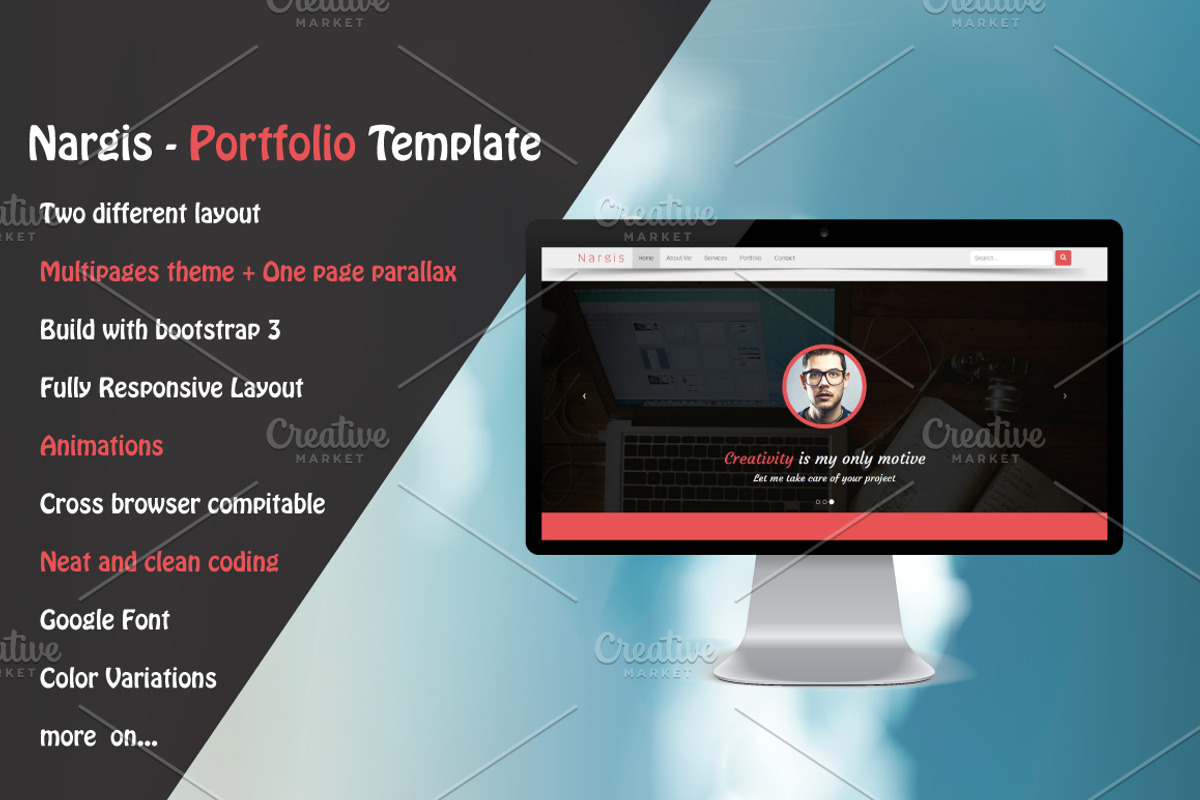 Nargis - Responsive Portfolio Theme, a Bootstrap Template by Pentaclay (Photo 2 of 2)