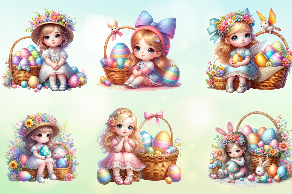 Cute Little Easter Girls Sublimation, a Seasonal Illustration by Craft Nest (Photo 2 of 6)