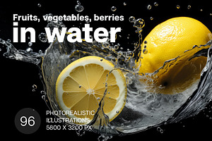 Fruits and vegetables in water, an Object Graphic by Handmadefont