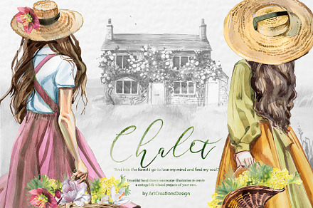 Watercolor Chalet Clipart Set