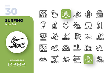 Surfing Outline Icons Set, an Outline Icon by yuanesei