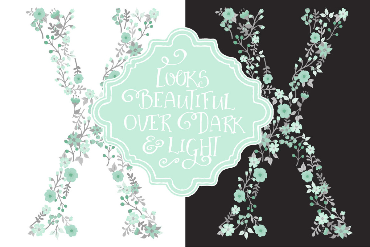 Mint & Grey Floral Alphabet Vectors, an Illustration by Amanda Ilkov (Photo 3 of 5)