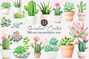 Watercolor succulent cactus clipart, an Illustration by Designworld (Thumbnail 2 of 5)