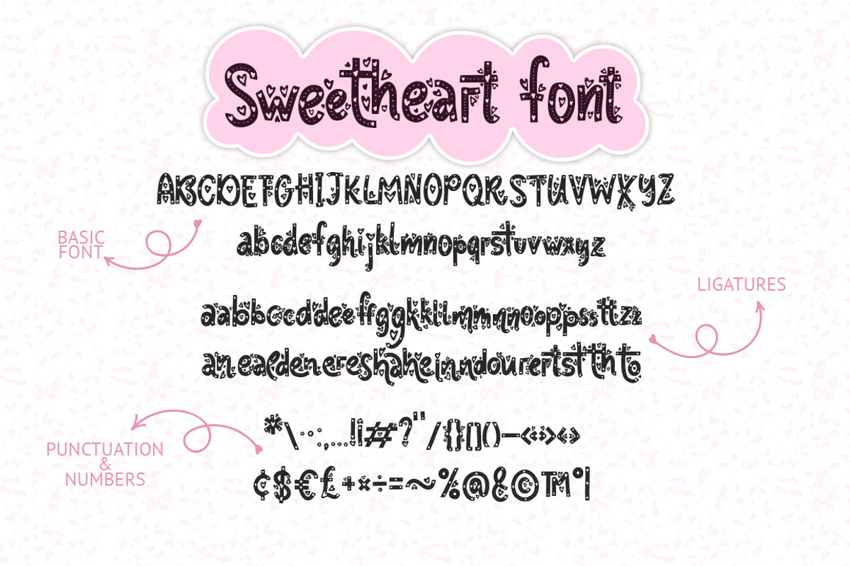 Sweetheart fonts & 119 cliparts. preview 5