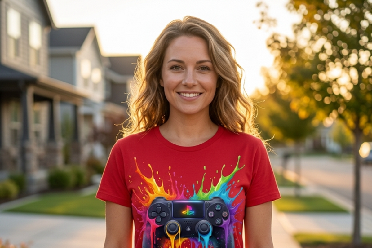Rainbow Splash Game Controller, a Shirt Mockup by Vector Stall (Photo 12 of 15)