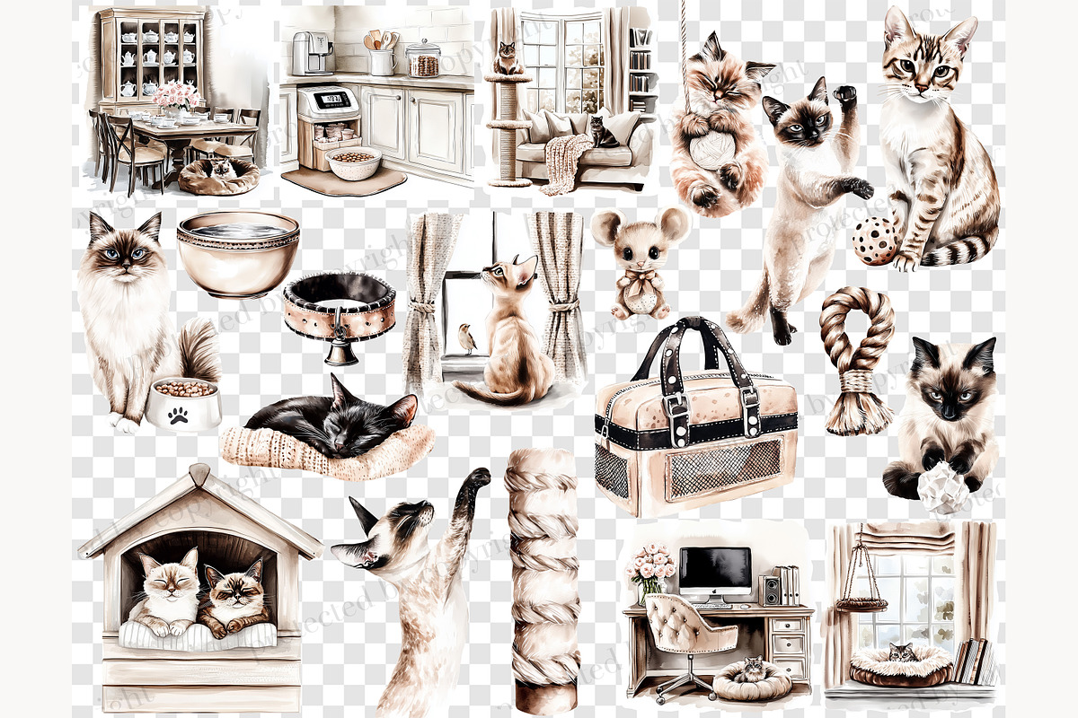 Cat Mom Clipart Set | Cat Breeds, an Animal Illustration by GlamArtZhanna (Photo 7 of 8)