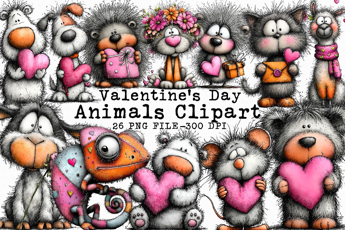Valentine Animals Clipart, an Illustration by Libby Wishes (Photo 1 of 7)
