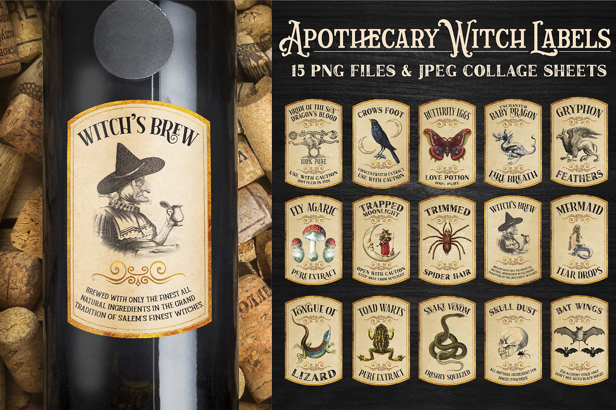 Witch Potion Labels Apothecary, a Seasonal Illustration by RossiGalleria (Photo 1 of 3)