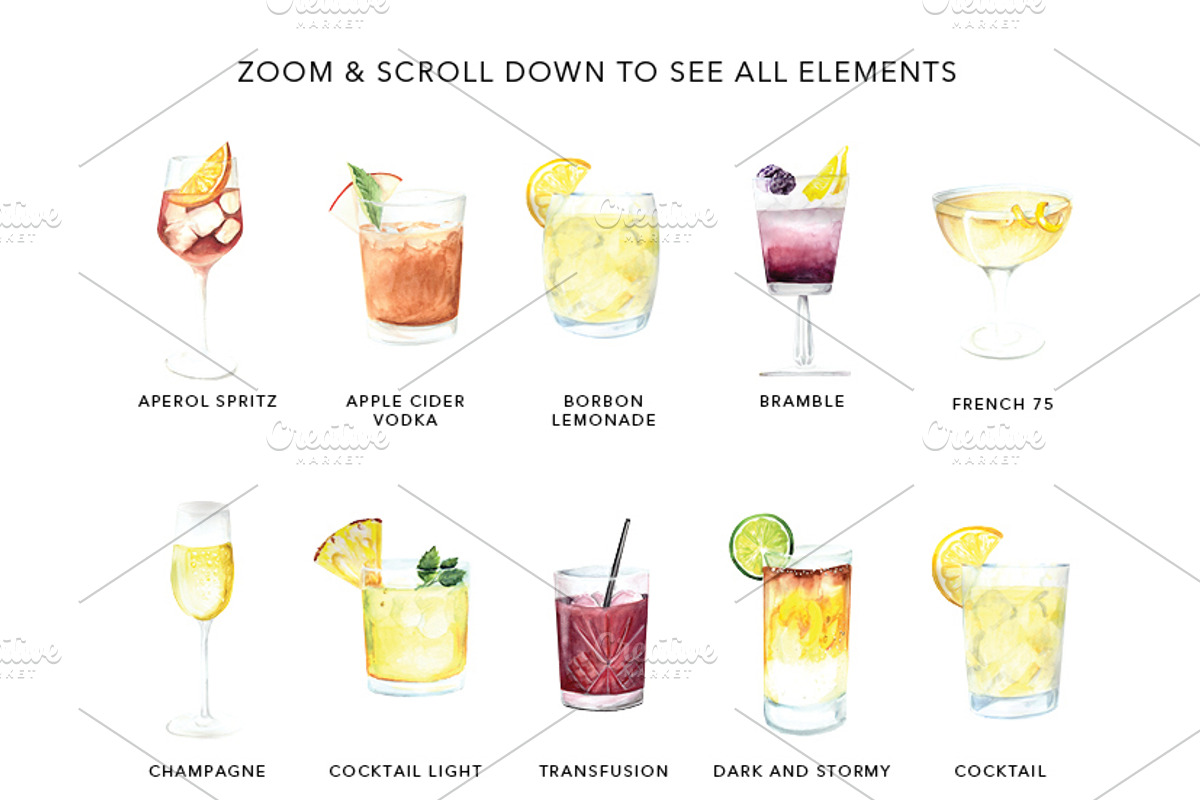 Watercolor Cocktails and Drinks Set, a Food Illustration by MumAndMe (Photo 2 of 3)