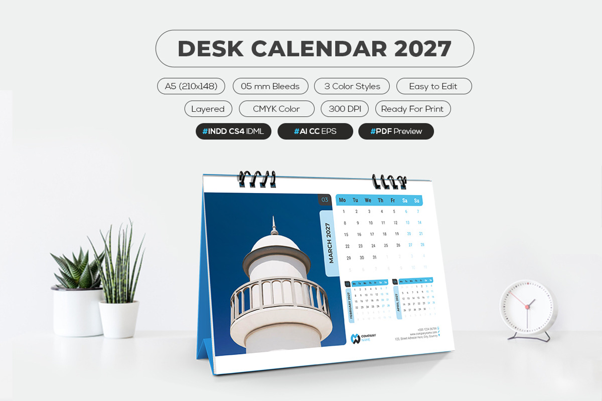 Printable 2027 Calendar A5 Size, a Stationery Template by MstArtwork (Photo 2 of 5)