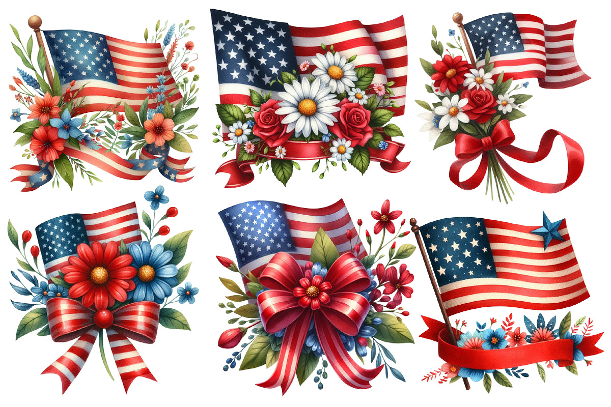Floral American Flag Clipart, an Illustration by Designworld (Photo 4 of 5)