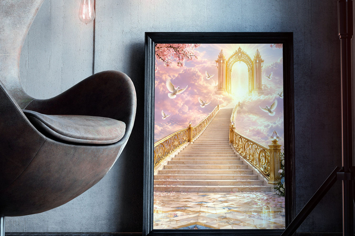 Heavenly Stairway Funeral Background Images Digital PNG