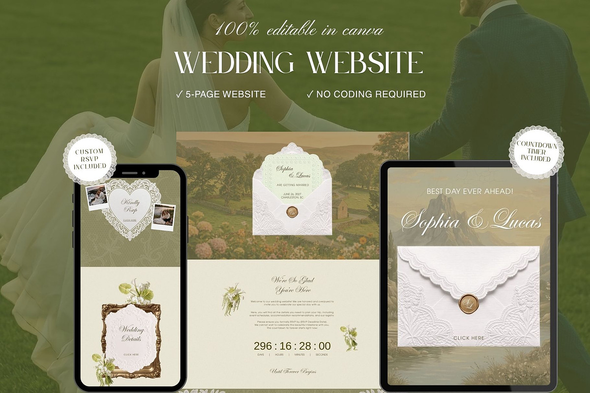 Canva Wedding Website Template, a Landing Page Template by OliaMuseDesign (Photo 1 of 9)