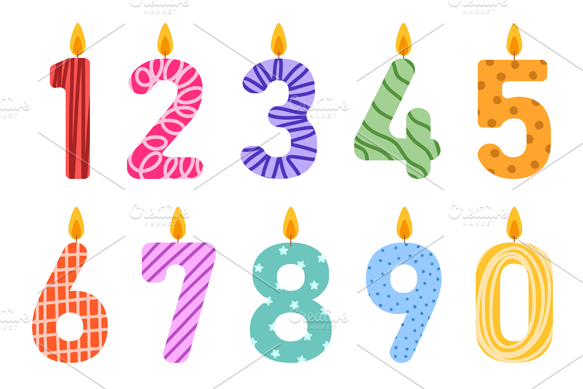 Set of colorful number candles clip, an Object Illustration by Tati_Kli