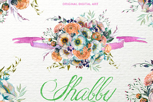 Shabby Floral Bouquet Clipart F-48