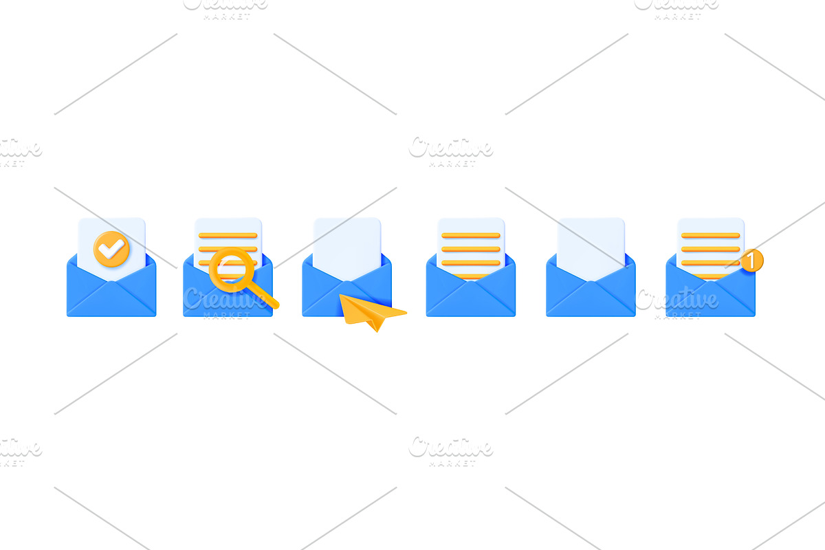Blue 3D mail envelope icons with, a Finance Illustration by Abscent