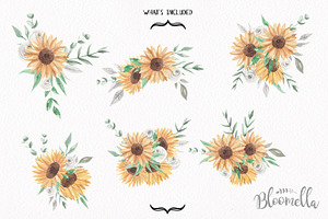 Sunflower Watercolor Floral Bouquets