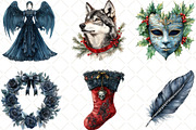 Watercolor Gothic Christmas Clipart, an Illustration by Black Bird Studio (Thumbnail 2 of 6)