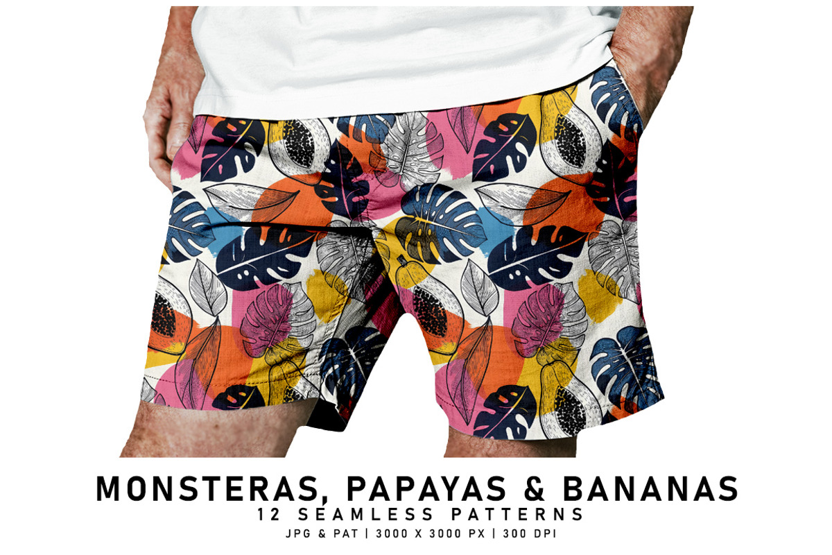 Monstera Leaves, Papayas and Bananas, a Pattern Graphic by Digital Art Creations (Photo 6 of 7)